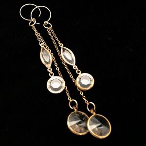 Long Dangle Gold & Crystal Earrings